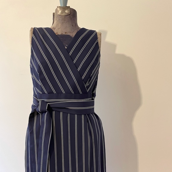 Antonio Melani Navy Midi Dress w/ White Stripes 8 - Picture 3 of 4